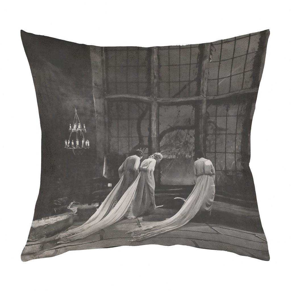 "The Brides of Dracula" 40cm x 40cm Faux Leather Cushion Cover (Antique White)