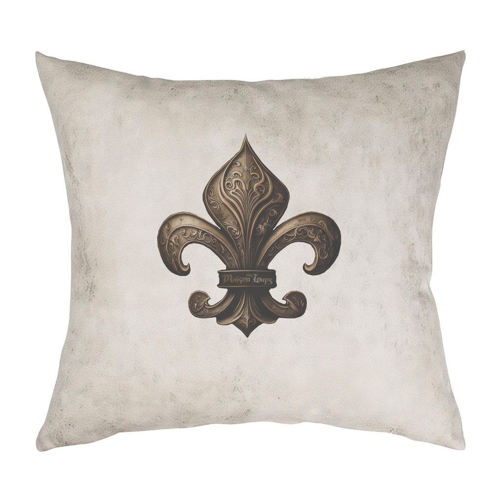 "Fleur de Lys - Celtic" 40cm x 40cm Faux Leather Cushion Cover (Antique White)