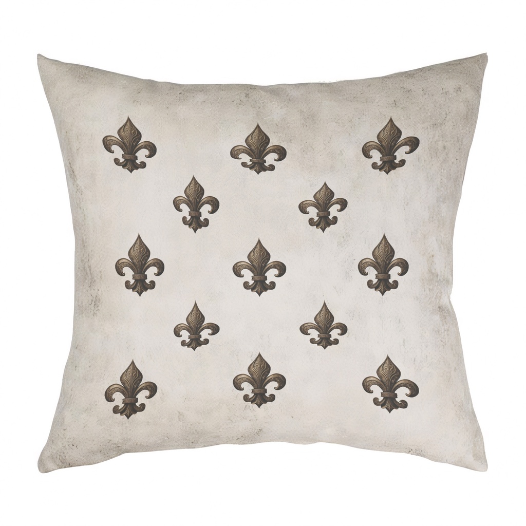 "Fleur de Lys - Celtic Pattern" 40cm x 40cm Faux Leather Cushion Cover (Antique White)