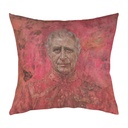 "Charles III - Red Portrait" 40cm x 40cm Faux Leather Cushion Cover 