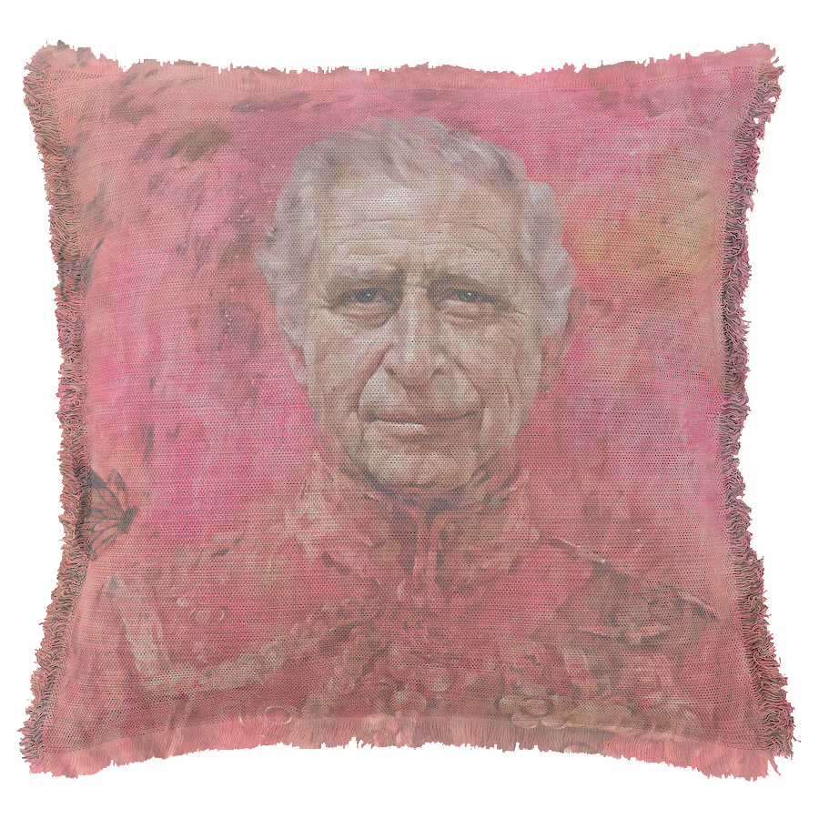 "Charles III - Red Portrait" 50cm x 50cm Fringed Cotton/Poly Cushion Cover