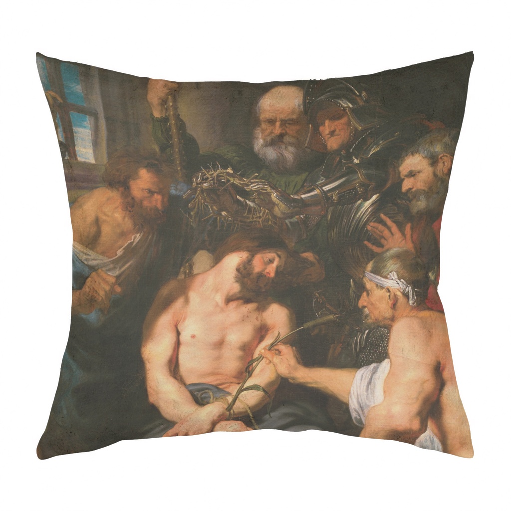 "Christ and the Crowning of Thorns" 40cm x 40cm Faux Leather Cushion Cover (Antique White)