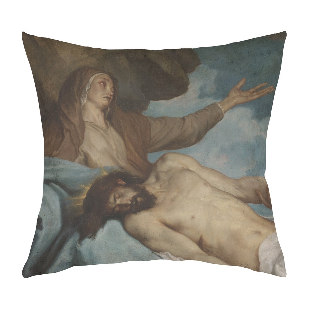 "The Lamentation of Christ" 40cm x 40cm Faux Leather Cushion Cover (Antique White)