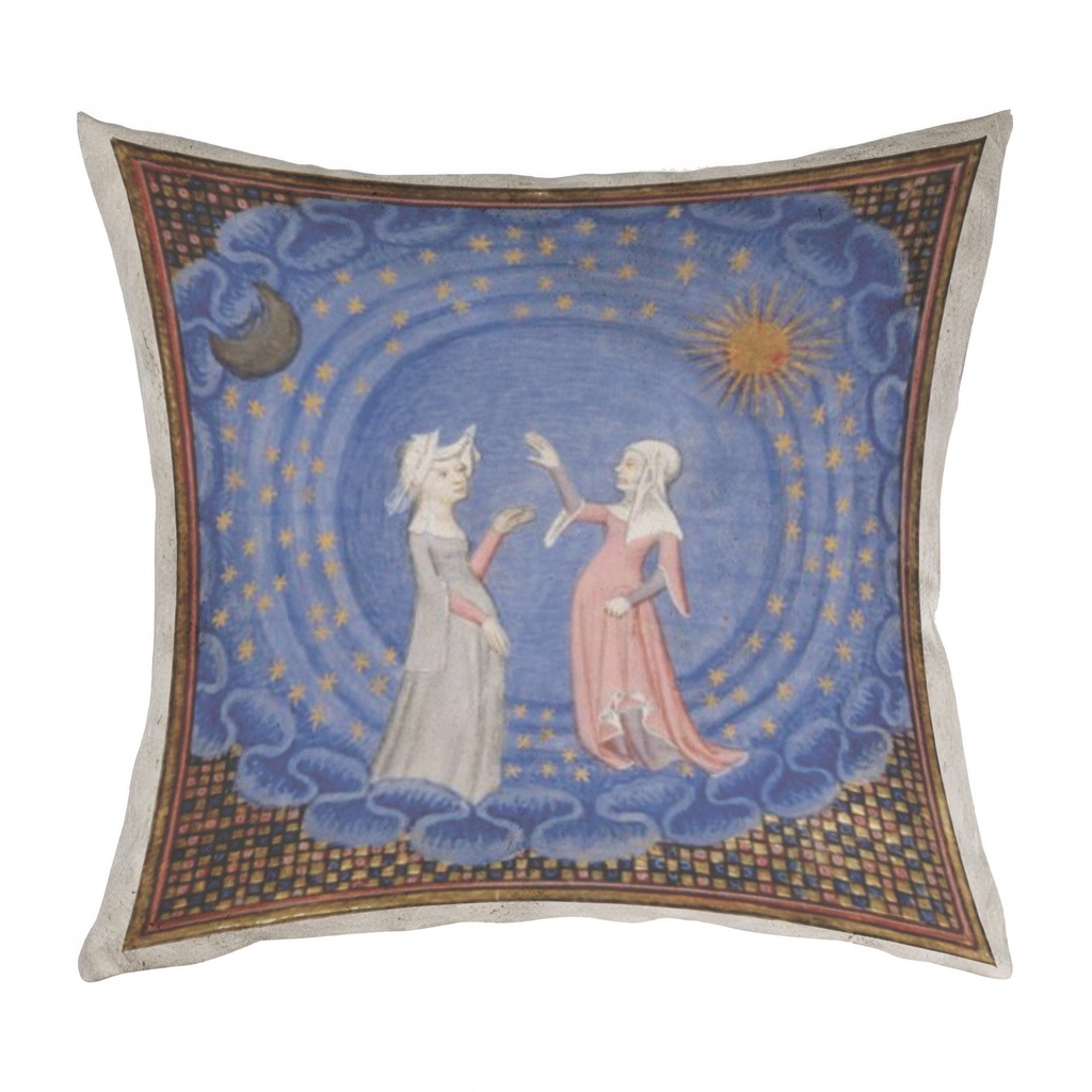 "Christine Pizan - Blessing" 40cm x 40cm Faux Leather Cushion Cover (Antique White)