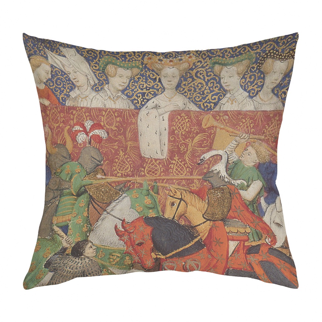 "Christine Pizan - Joust" 40cm x 40cm Faux Leather Cushion Cover (Antique White)