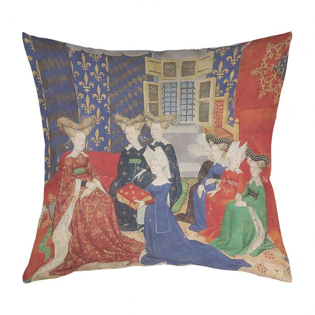 "Christine Pizan - Presentation" 40cm x 40cm Faux Leather Cushion Cover (Antique White)