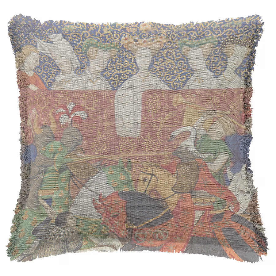 "Christine Pizan - Joust" 50cm x 50cm Fringed Cotton/Poly Cushion Cover