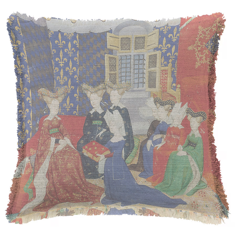 "Christine Pizan - Presentation" 50cm x 50cm Fringed Cotton/Poly Cushion Cover
