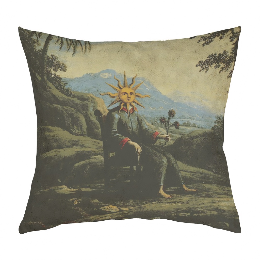 "Clavis Artis Extract - Seated Sun" 40cm x 40cm Faux Leather Cushion Cover (Antique White)