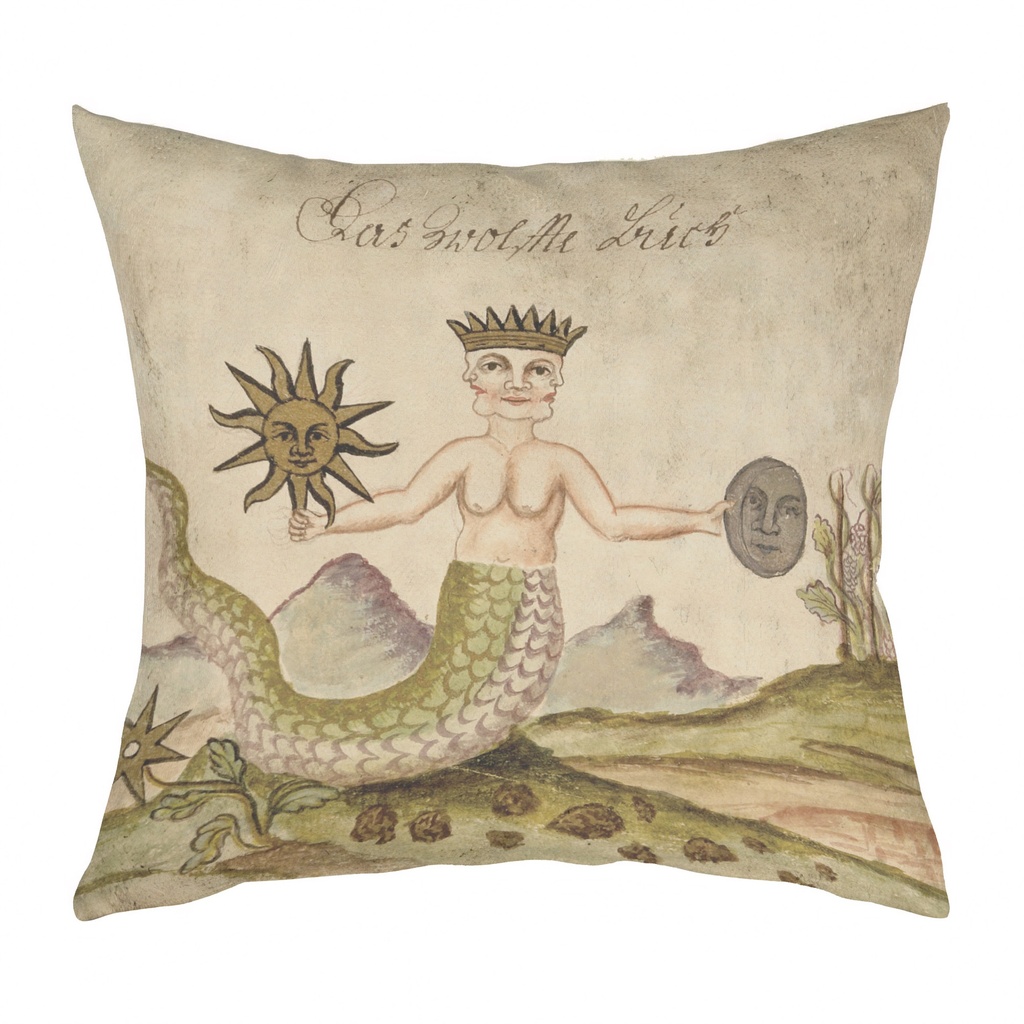 "Clavis Artis Extract - Sun and Mirror" 40cm x 40cm Faux Leather Cushion Cover (Antique White)