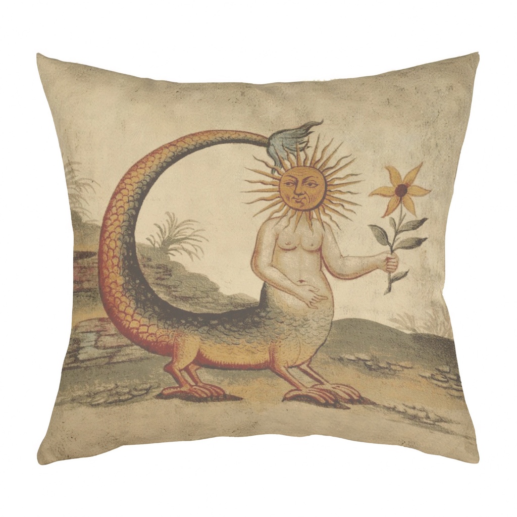"Clavis Artis Extract - Sun Dragon" 40cm x 40cm Faux Leather Cushion Cover (Antique White)