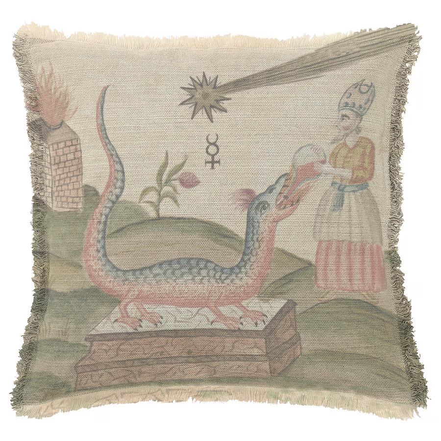 "Clavis Artis Extract - Feeding the Dragon" 50cm x 50cm Fringed Cotton/Poly Cushion Cover