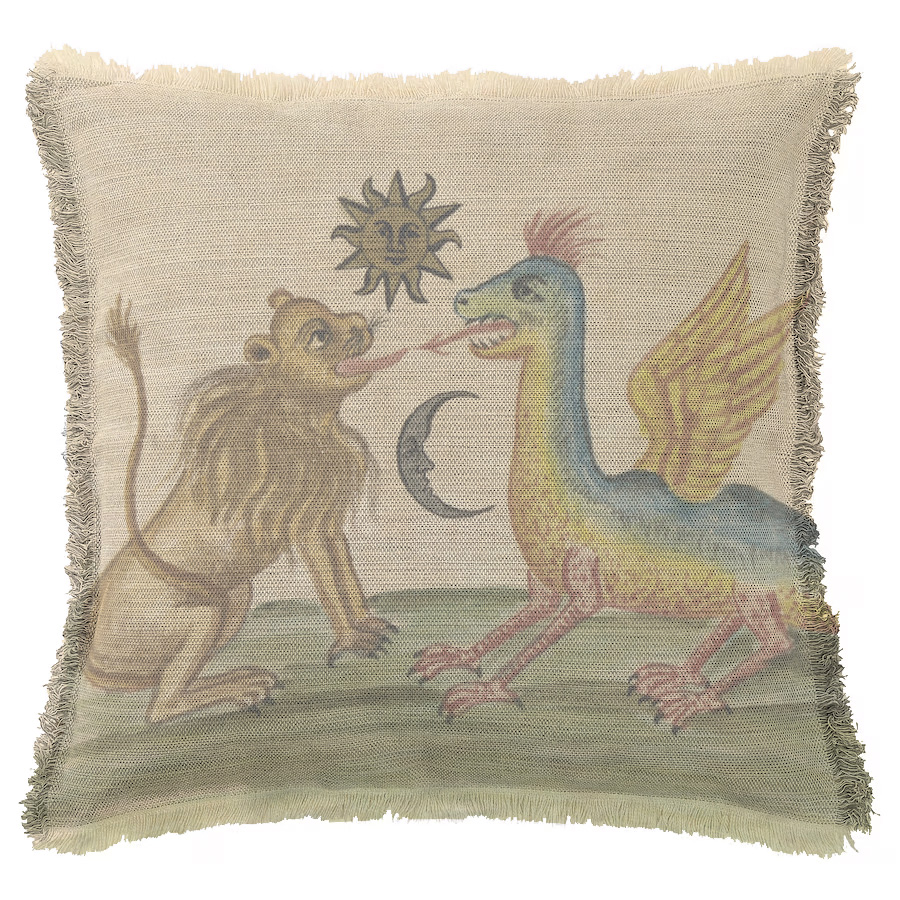 "Clavis Artis Extract - Lion and Dragon" 50cm x 50cm Fringed Cotton/Poly Cushion Cover