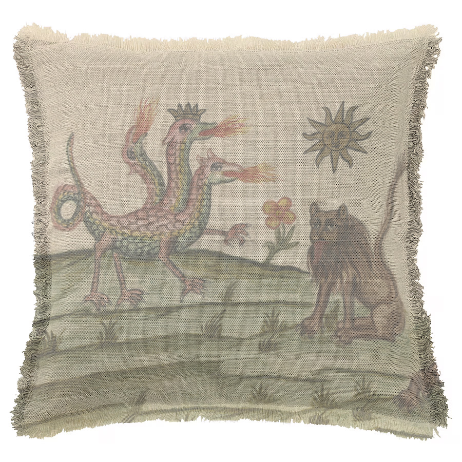 "Clavis Artis Extract - Lion and 3-Headed Dragon" 50cm x 50cm Fringed Cotton/Poly Cushion Cover