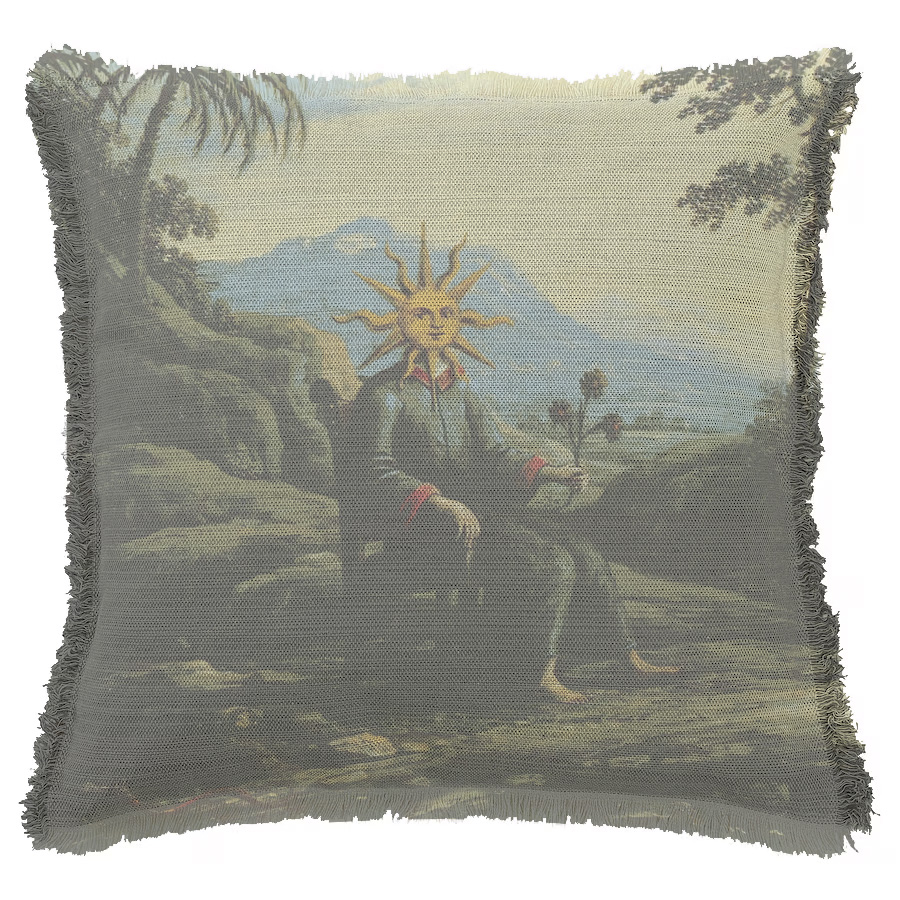 "Clavis Artis Extract - Seated Sun" 50cm x 50cm Fringed Cotton/Poly Cushion Cover
