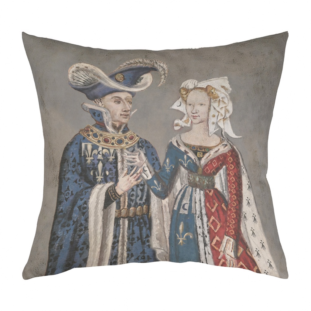 "Comte et Comtesse d'Angouleme" 40cm x 40cm Faux Leather Cushion Cover (Antique White)