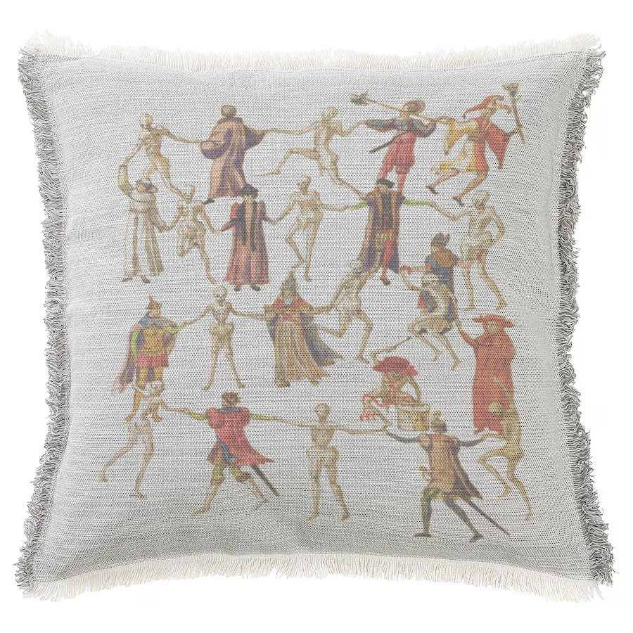 "Dance Macabre" 50cm x 50cm Fringed Cotton/Poly Cushion Cover