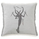 "Devil with Swords" 50cm x 50cm Fringed Cotton/Poly Cushion Cover