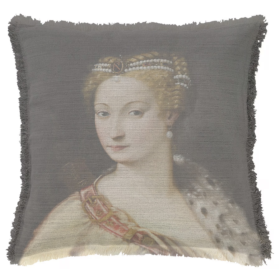 "Diane de Poitiers" 50cm x 50cm Fringed Cotton/Poly Cushion Cover