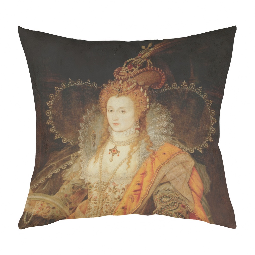 "Elizabeth I" 40cm x 40cm Faux Leather Cushion Cover (Antique White)