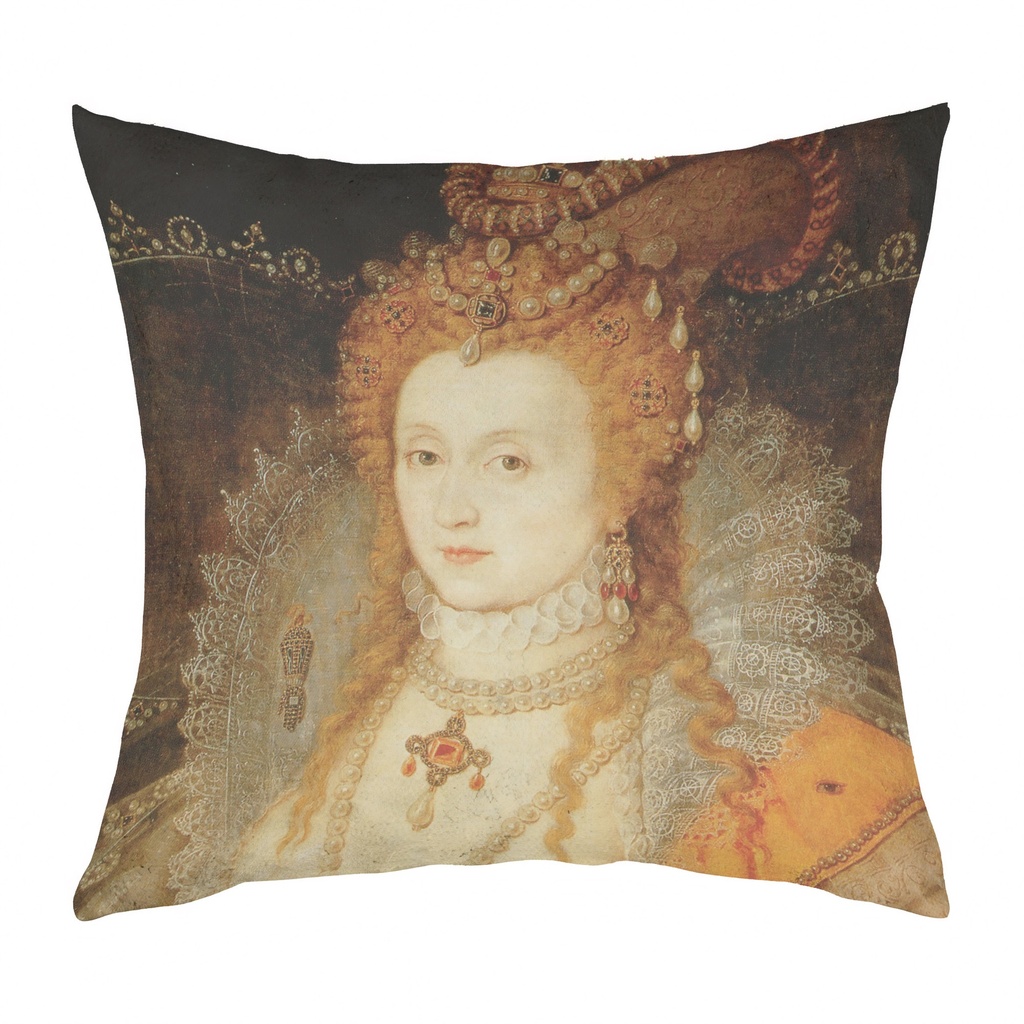 "Elizabeth I Detail" 40cm x 40cm Faux Leather Cushion Cover (Antique White)