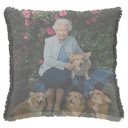 "Elizabeth II and Her Corgis" 50cm x 50cm Fringed Cotton/Poly Cushion Cover