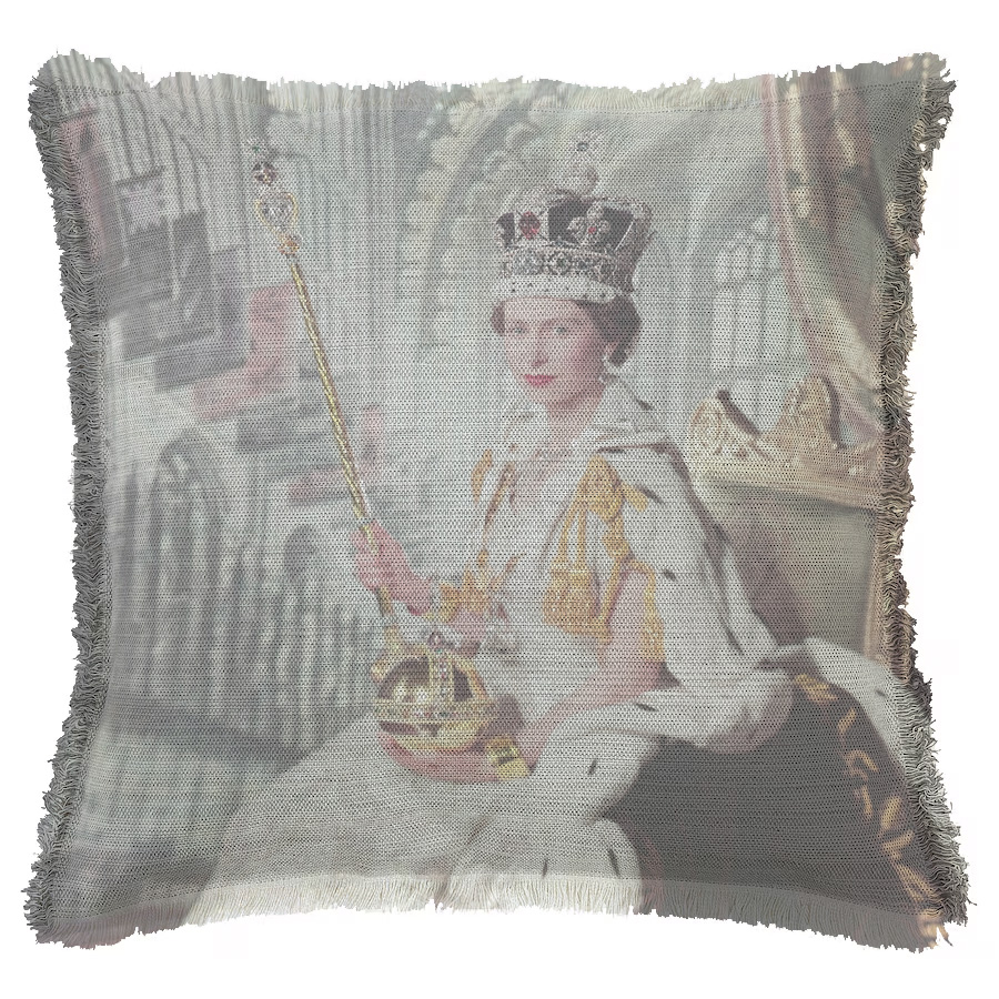 "Elizabeth II Coronation" 50cm x 50cm Fringed Cotton/Poly Cushion Cover