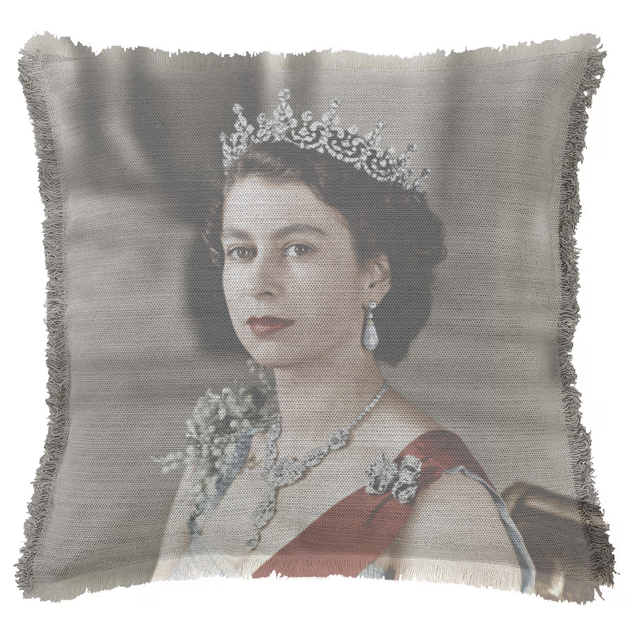 "Elizabeth II Royal Portrait" 50cm x 50cm Fringed Cotton/Poly Cushion Cover