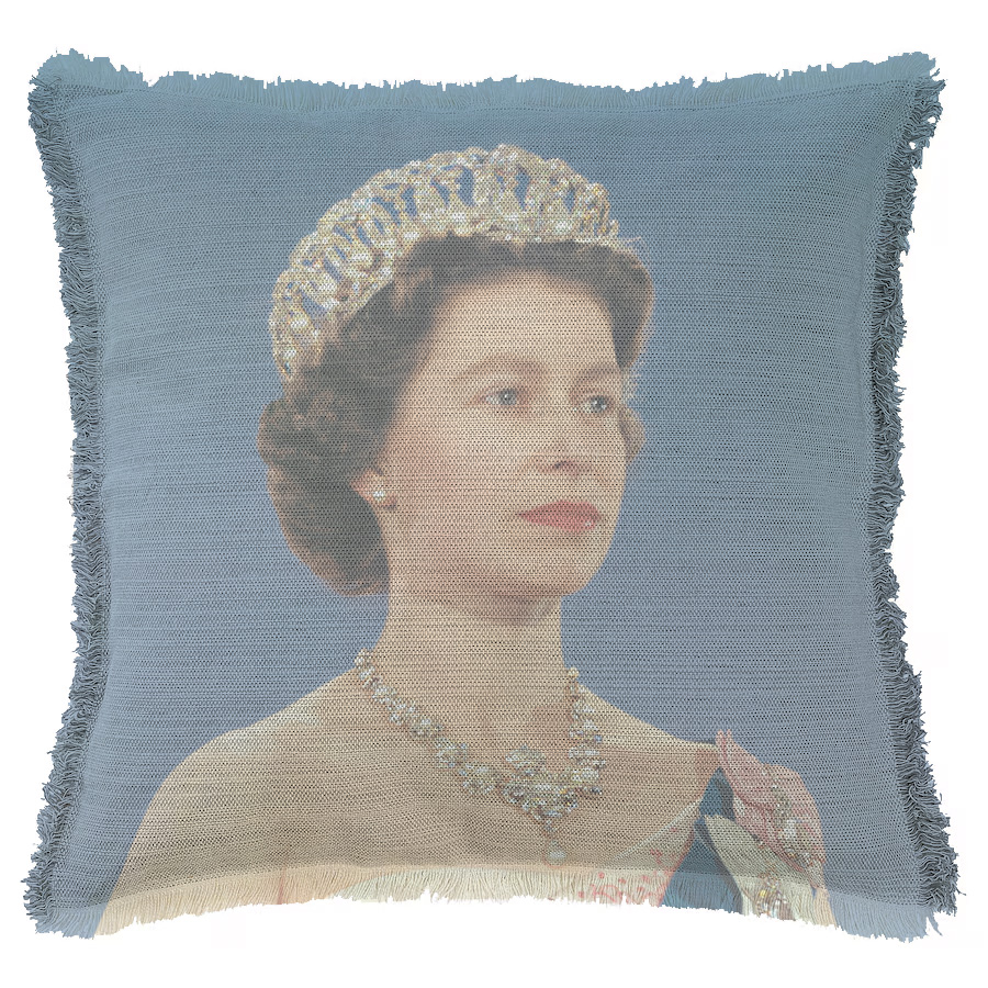"Elizabeth II Royal Tour Detail" 50cm x 50cm Fringed Cotton/Poly Cushion Cover