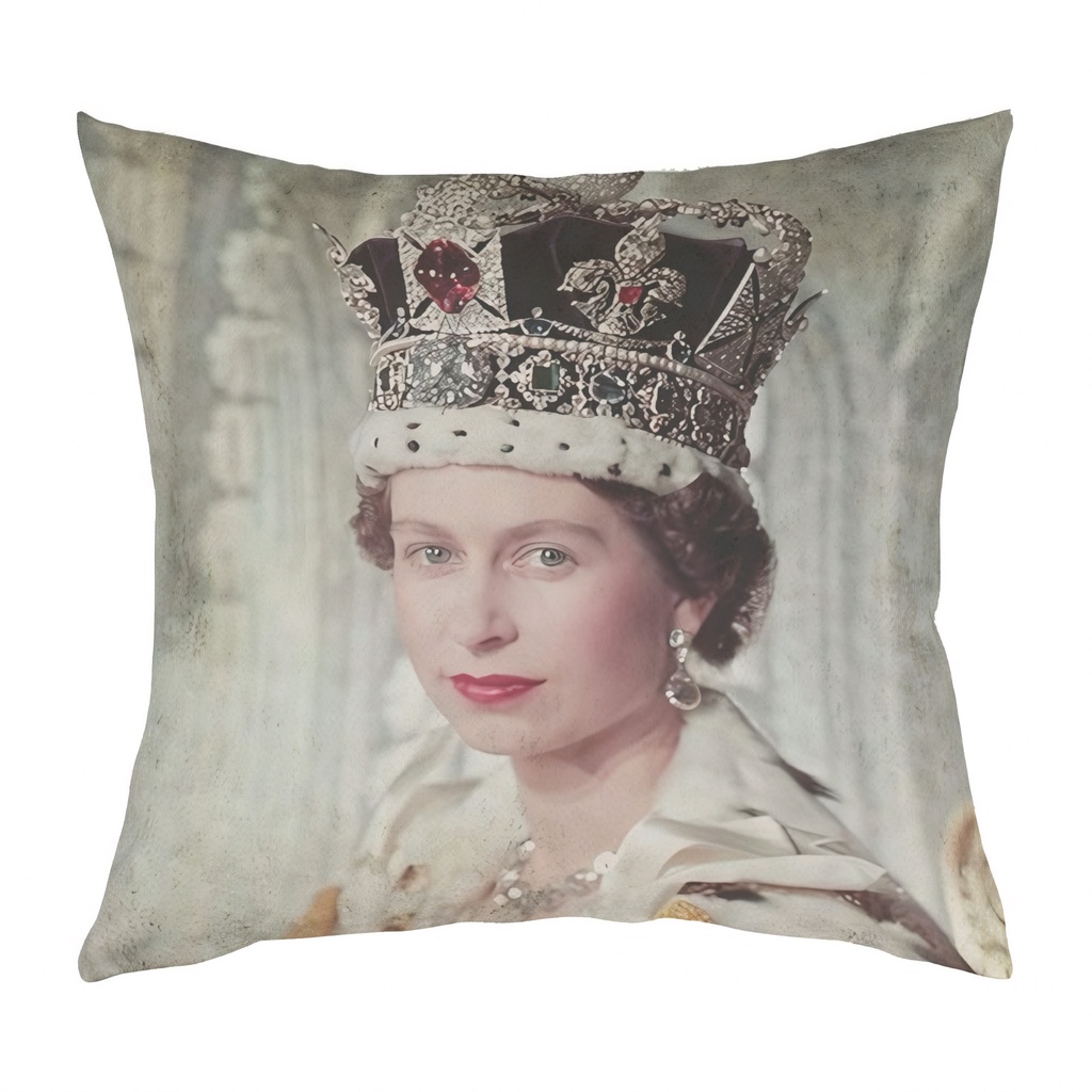 "Elizabeth II Coronation Detail" 40cm x 40cm Faux Leather Cushion Cover (Antique White)