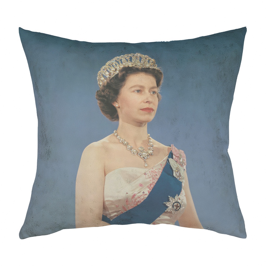 "Elizabeth II Royal Tour" 40cm x 40cm Faux Leather Cushion Cover (Antique White)