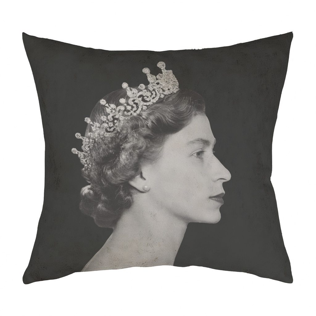 "Elizabeth II Young" 40cm x 40cm Faux Leather Cushion Cover (Antique White)