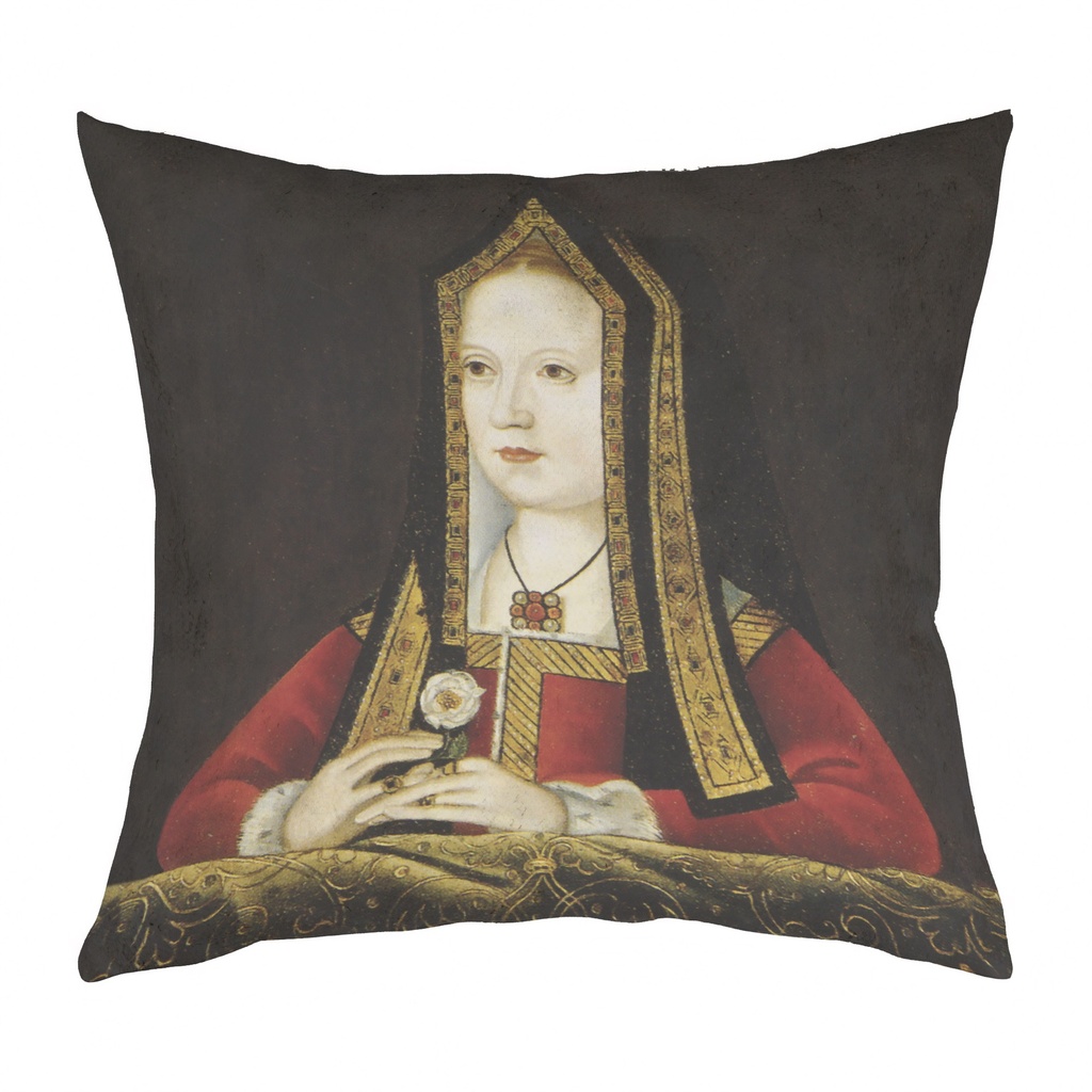 "Elizabeth of York Portrait" 40cm x 40cm Faux Leather Cushion Cover (Antique White)