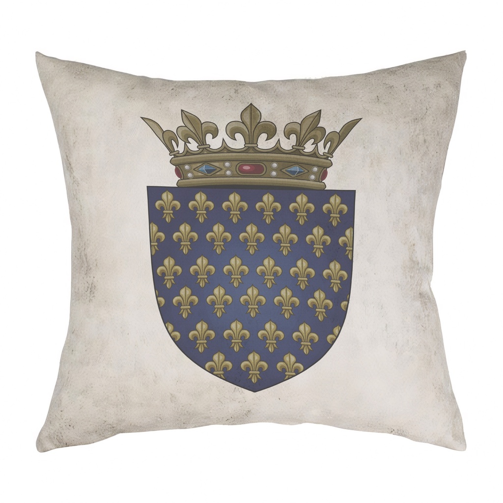 "French Coat of Arms" 40cm x 40cm Faux Leather Cushion Cover (Antique White)