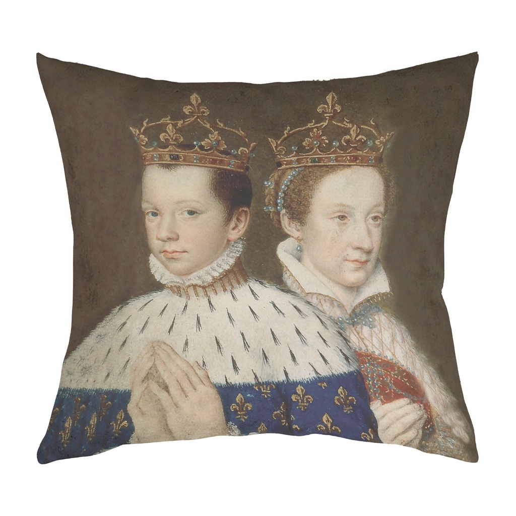 "Francois II and Mary Stuart" 40cm x 40cm Faux Leather Cushion Cover (Antique White)