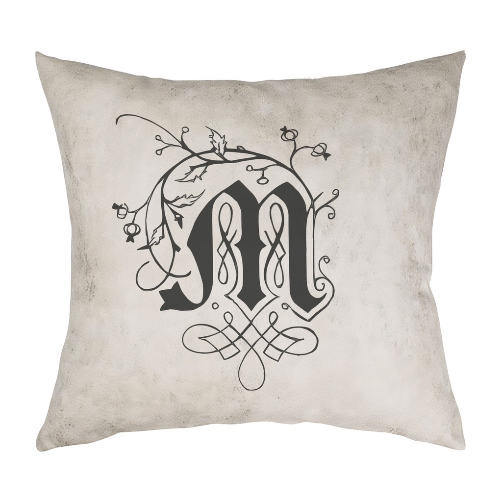 "Medieval Decorated Letter (any letter available)" 40cm x 40cm Faux Leather Cushion Cover (Antique White)