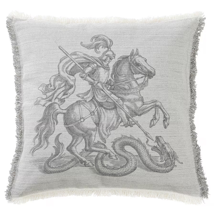"Saint George and the Dragon" 50cm x 50cm Fringed Cotton/Poly Cushion Cover