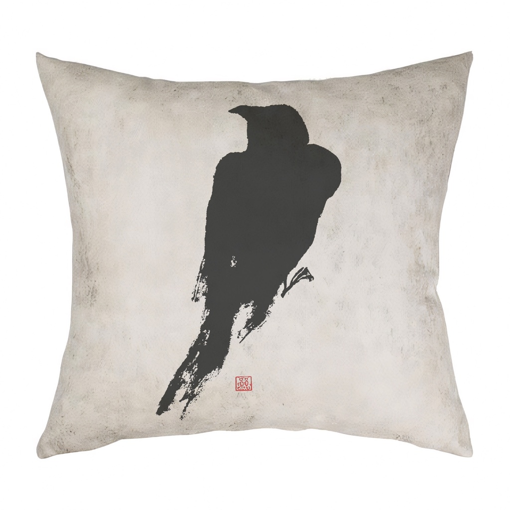 "The Raven, Edgar Allan Poe" 40cm x 40cm Faux Leather Cushion Cover (Antique White)