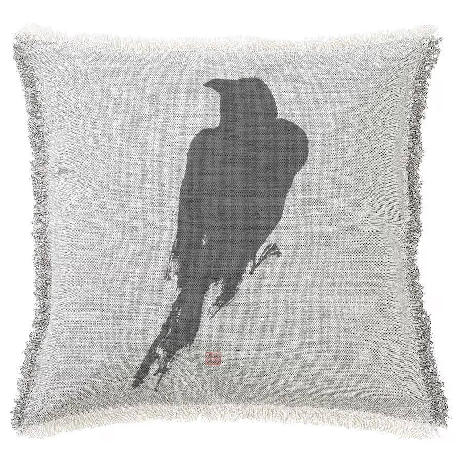 "The Raven, Edgar Allan Poe" 50cm x 50cm Fringed Cotton/Poly Cushion Cover