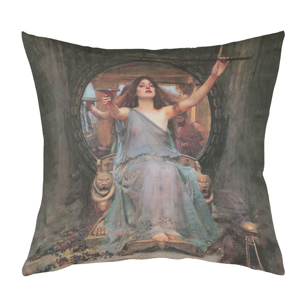 "Circe Offering the Cup to Odysseus" 40cm x 40cm Faux Leather Cushion Cover (Antique White)