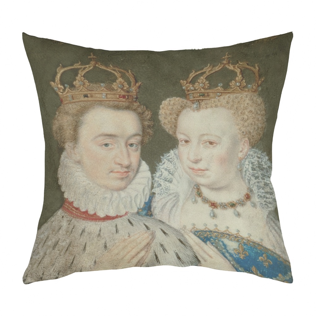 "Henri de Navarre et Marguerite de Valois" 40cm x 40cm Faux Leather Cushion Cover (Antique White)