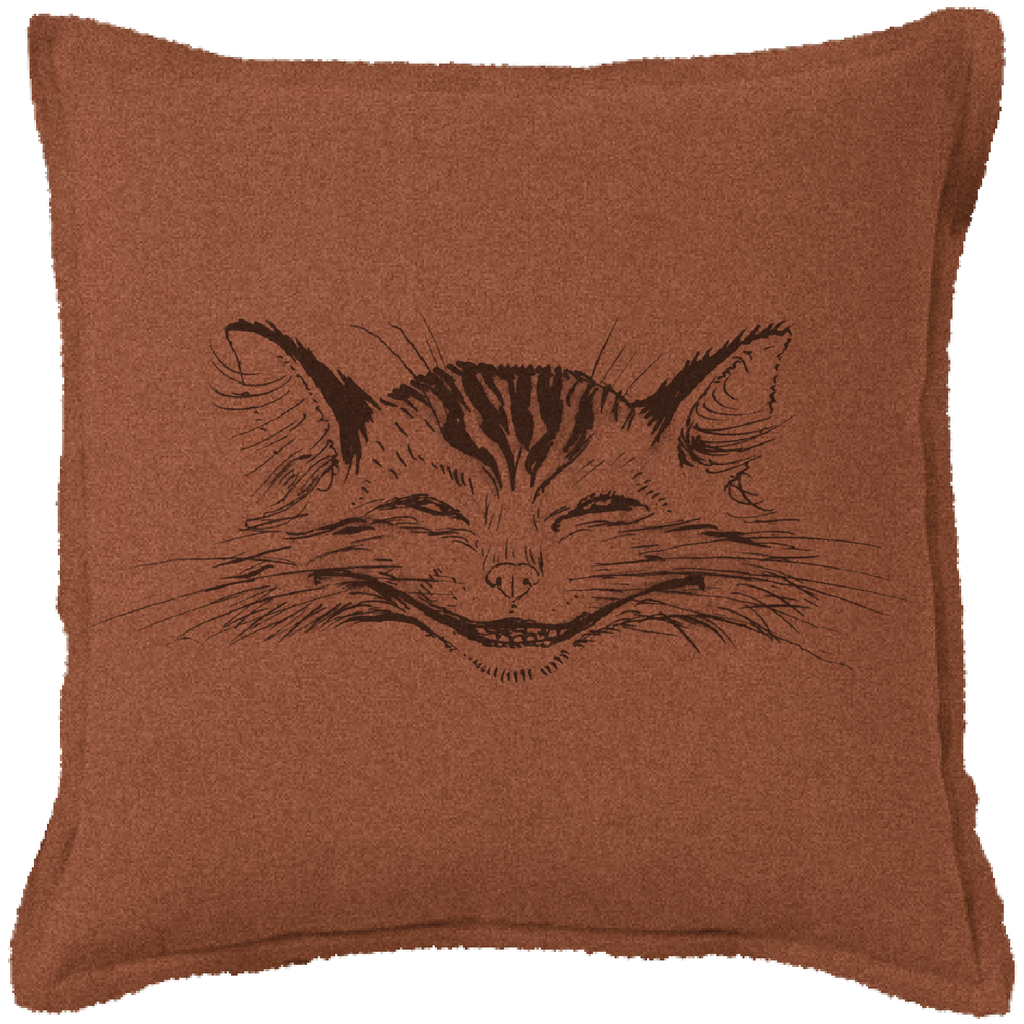 "Cheshire Cat" Canvas Cushion (Terracotta)