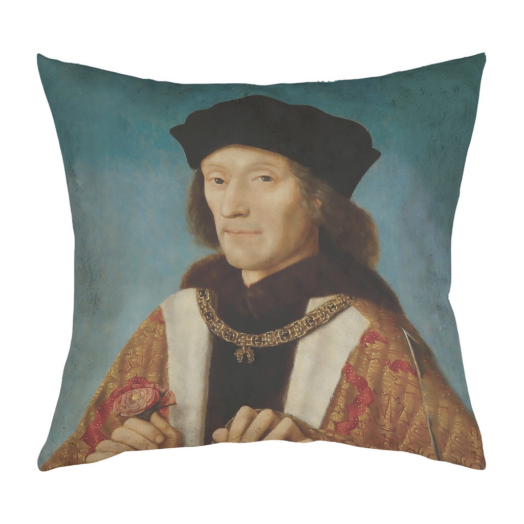 "Henry VII Portrait" 40cm x 40cm Faux Leather Cushion Cover (Antique White)