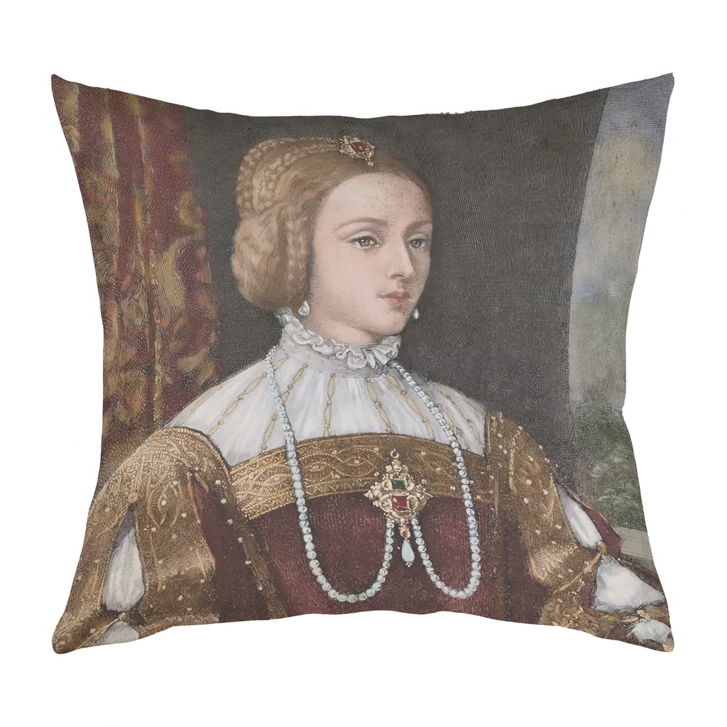 "Isabella of Portugal" 40cm x 40cm Faux Leather Cushion Cover (Antique White)