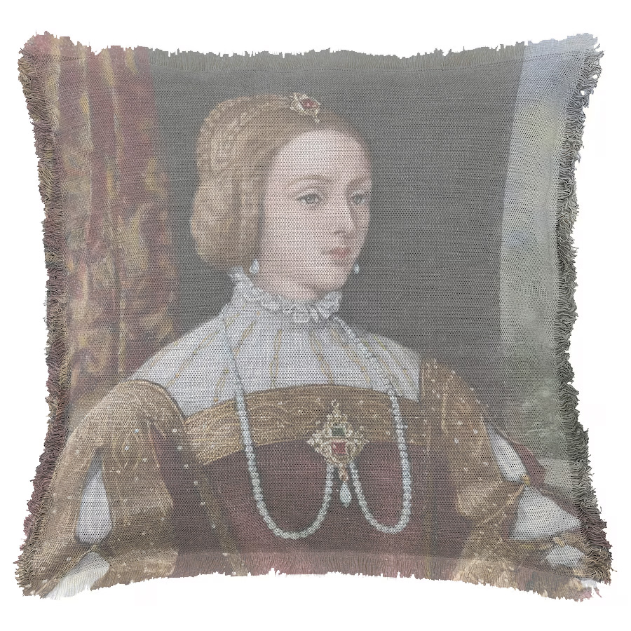 "Isabella of Portugal" 50cm x 50cm Fringed Cotton/Poly Cushion Cover