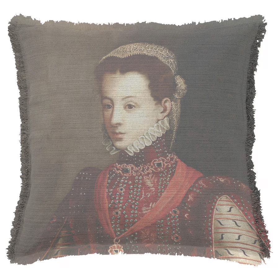 "Isabelle de Valois" 50cm x 50cm Fringed Cotton/Poly Cushion Cover