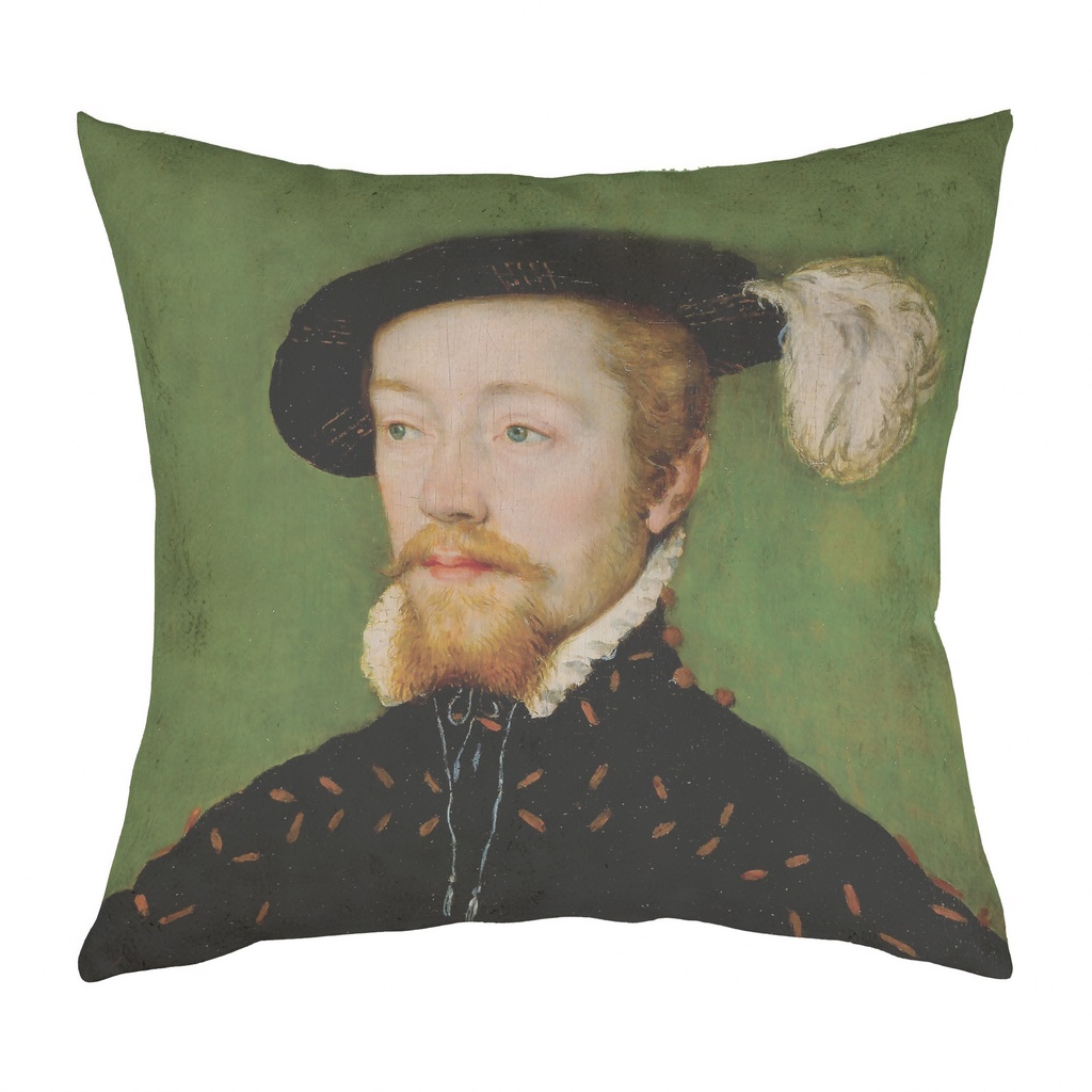"James V on Green" 40cm x 40cm Faux Leather Cushion Cover (Antique White)