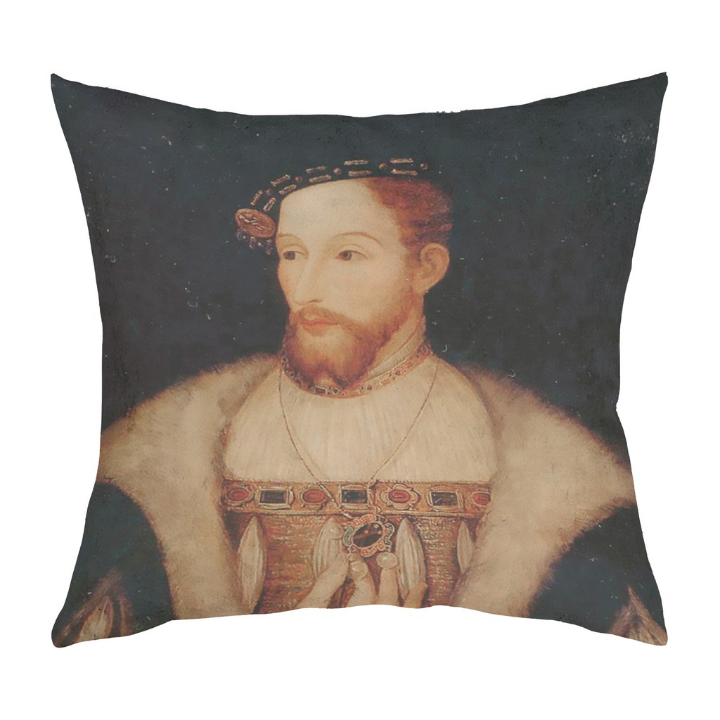 "James V Portrait" 40cm x 40cm Faux Leather Cushion Cover (Antique White)
