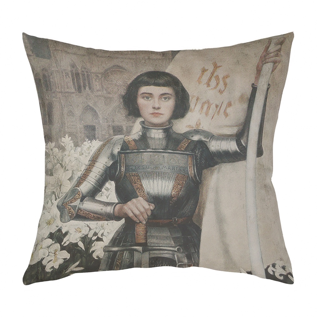"Joan of Arc (Jeanne d'Arc)" by Albert Lynch 40cm x 40cm Faux Leather Cushion Cover (Antique White)