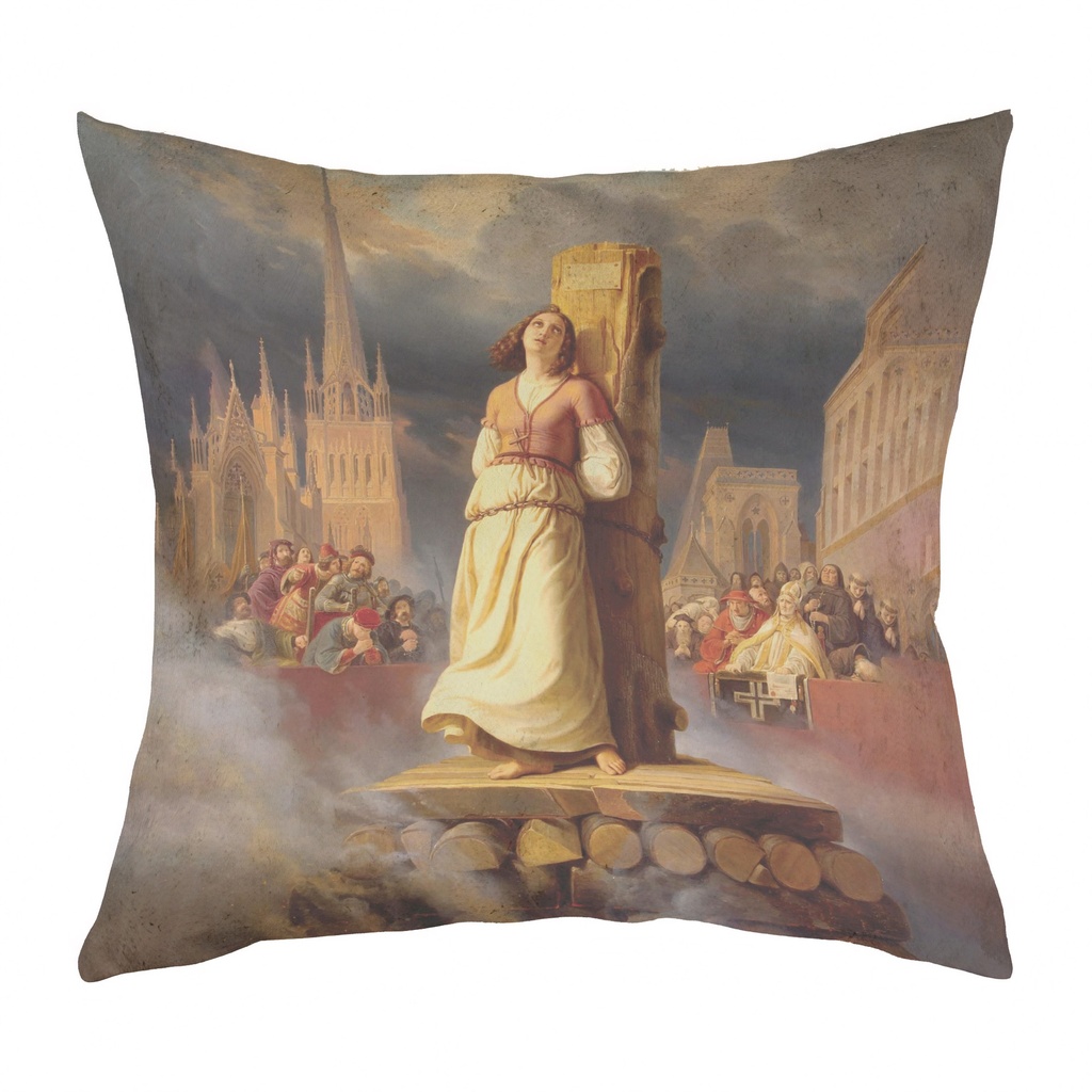 "Joan of Arc (Jeanne d'Arc)" by Hermann Anton Stilke 40cm x 40cm Faux Leather Cushion Cover (Antique White)